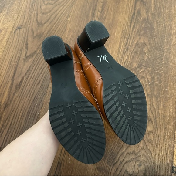 ODEMA Brown Brogue Lace Up Oxford Wing Tip Chunky Heels Patent Leather Shoes 8.5 - Picture 5 of 7